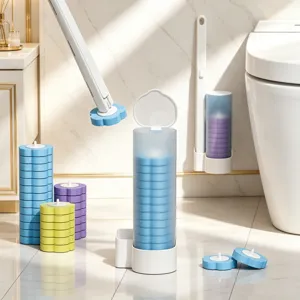 Wandmontage Wegwerp Toiletborstel Set met Vervangende Sponskoppen Dieptereiniging Geen Dode Hoeken Badkamer Schoonmaakhulpmiddel