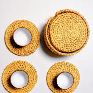 Handmade Rattan Coaster Set Natural Woven Placemat Heat Resistant Table Mat For Teapot Bowl Dining Table Decor Round Oval Coasters