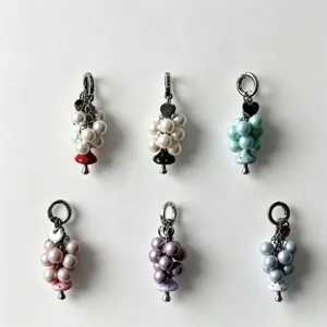 Handmade Mushroom Grape Pearl Phone Charm Acrylic Cute Keychain For Bags Keys Women Girly Gift Heart Pendant Accessories
