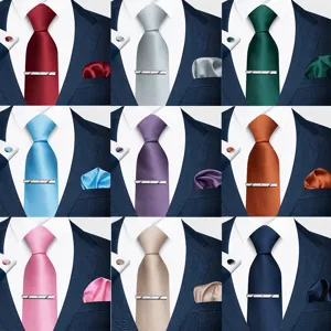 Cravatta da Uomo in Jacquard di Poliestere Tinta Unita Fazzoletto da Taschino Gemelli Fermacravatta Per Matrimonio Business