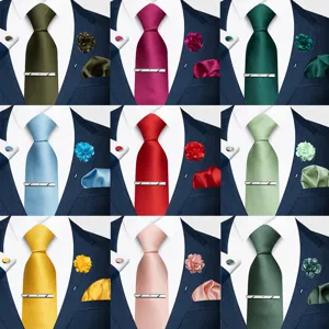 Men's Polyester Necktie Set Business Wedding Groom Necktie With Pocket Square Tie Clip Cufflinks And Brooch Accessory Gift