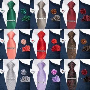 Set Cravatta Formale da Business per Uomo Cravatta in Poliestere Jacquard Fazzoletto da Taschino Spilla Gemelli Fermacravatta Accessori
