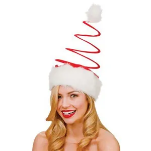 Lustige Weihnachtsmütze Neuheit Federspirale Partyhut Rot Weiß Plüschbesatz Festlicher Dekorativer Hut Für Erwachsene Kinder Weihnachtsgeschenk