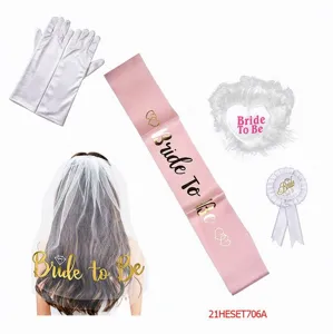 White Bride To Be Sash Bridal Veil Satin Gloves Tiara Headband For Bachelorette Wedding Hen Night Party Decoration Accessories