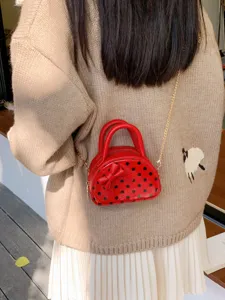 Girls Mini Polka Dot Bow Handbag PU Leather Shell Shaped Crossbody Bag For Toddler Princess Accessory Coin Purse