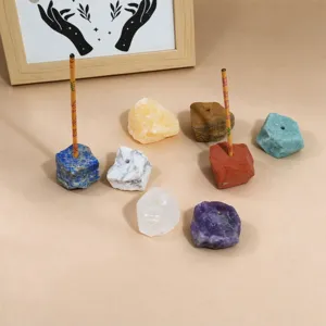 Natural Raw Crystal Stone Incense Holder Base Irregular Mineral Quartz Incense Stick Tray Healing Crystals Home Office Decor Lapis Lazuli Amethyst Accessory