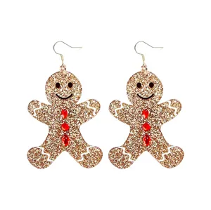 Simpatici Orecchini in Acrilico con Omino di Pan di Zenzero di Natale Glitter Oro Rosa Struttura a Conchiglia Orecchini a Pendente per Donna