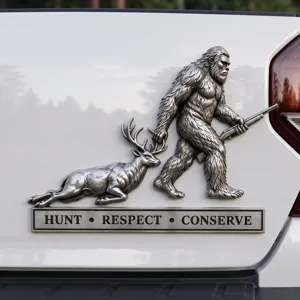 3D Metal Car Sticker Vintage Bigfoot Hunting Deer Pattern Zinc Alloy Trunk Tailgate Decorative Badge For Truck SUV