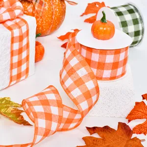Thanksgiving Autumn Plaid Wired Edge Ribbon Gingham Check Ribbon For Gift Wrapping DIY Bows Hair Accessories Decorative Trim