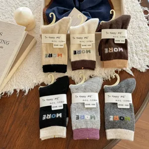 Women's Fair Isle Wool Socks Winter Thick Warm Crew Socks Japanese Style Vintage Knit Letter Slouch Socks For Christmas Daily Home Wear