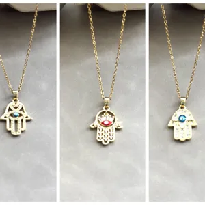 Collier Pendentif Main De Fatma Mauvais Œil Pour Femmes Hommes Laiton Zirconia Plaqué Or Collier Main De Fatma Bijoux De Mode Cadeau
