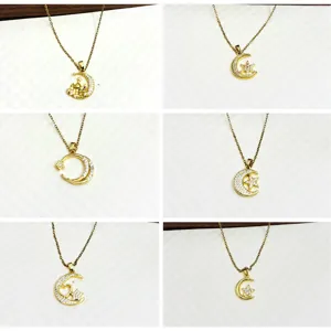 Collier Pendentif Lune Étoile en Laiton pour Femmes Élégant Micro Incrusté de Strass Plaqué Or Bijoux Minimalistes Modernes Cadeau
