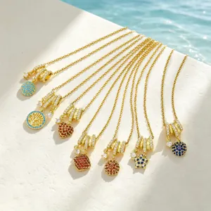 Geometrische Zirkonia Edelstahl Anhänger Halskette Retro Nische Herz Stern Lebensbaum Vergoldet Schmuck Für Damen