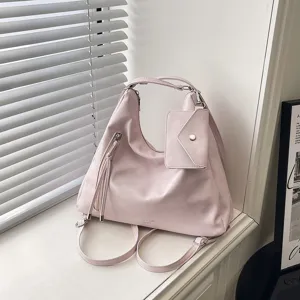 Zaino Semplice Multiuso da Donna Versatile Borsa a Tracolla in Pelle PU Moda Borsa Tote Sottoascellare Casual Con Pochette