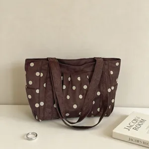 Borsa Tote da Donna Vintage a Pois in Finta Scamosciata Grande Capacità Borsa a Spalla Casual Elegante Borsa Sottobraccio a Pieghe