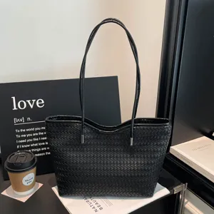 Borsa Tote Intrecciata da Donna alla Moda Grande Capacità Borsa a Tracolla in Pelle PU Casual Stile Coreano Borsa Sotto Ascella Lavoro Quotidiano