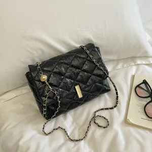 Borsa a Tracolla Trapuntata da Donna in Pelle PU con Catena Elegante Borsa a Patta Messenger Casual per Pendolari