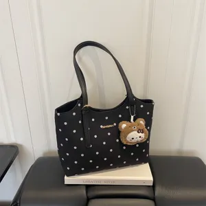 Borsa Tote da Donna a Pois Grande Capacità Stile Coreano Borsa a Spalla Sottobraccio Borsa a Mano Stampata alla Moda Casual per Uso Quotidiano