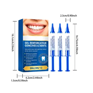 Set di gel per l'igiene orale con tre siringhe, contenuto totale di 9 ml, su sfondo bianco