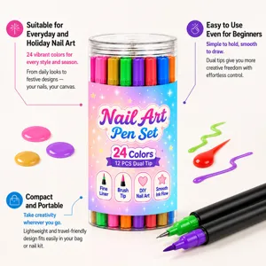 Διπλής όψης στυλό nail art με δείγματα χρωμάτων και διάφανο δοχείο αποθήκευσης 24 αποχρώσεων