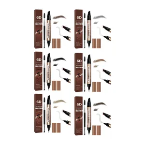 Six-shade 6D eyebrow pencil set with dual-ended tips, brow brush, boxes and color swatches