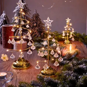 Iron Crystal Christmas Tree Desk Decor LED Night Light Gold Silver Colorful Spiral Metal Tree With Crystal Pendants Holiday Party Ornament Gift