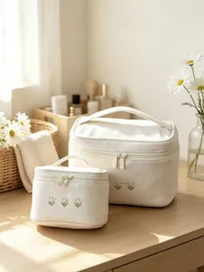 Large And Small Portable Makeup Bag Floral Embroidered Travel Toiletry Organizer Handheld Cosmetic Pouch For Women