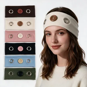 Punk Style Button Headband Metal Ring Rock Fabric Hollow Elastic Hair Band Sweet Cool Solid Color Hair Accessories For Women