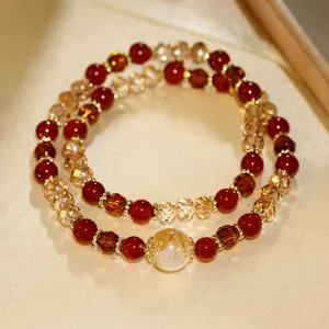New Chinese Style Double Layer Beaded Bracelet For Women Vintage Red Agate Crystal Beads Elegant High-End Jewelry Bracelet