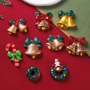Christmas Charms Resin Glitter Bells Bows Wreath Candy Cane DIY Jewelry Making Accessories Phone Case Decoration