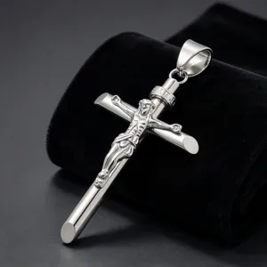 Trendy Stainless Steel Cross Pendant Hip Hop Street Style Cylindrical Crucifix Pendant Only Without Chain For Men Jewelry Gift