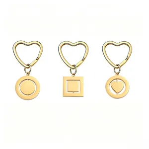 Llavero de Corazón Giratorio de Acero Inoxidable Pulido de Espejo Chapado en Oro 18K Colgante Redondo Cuadrado Corazón Accesorio