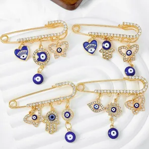 Turks Boze Oog Broche Goudkleur Legering Strass Hand Van Fatima Vlinder Hart Charmes Etnische Stijl Kleding Decoratie Voor Vrouwen