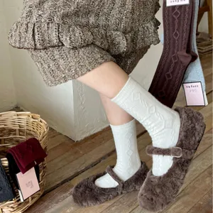 Women's French Vintage Cable Knit Slouch Socks Warm Cotton Acrylic Cashmere Blend Solid Color Autumn Winter Pile Socks