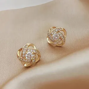 Orecchini a Lobo in Lega con Strass a Nodo Incrociato da Donna Eleganti Placcati Oro Gioielli di Moda Geometrici