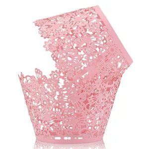 Laser Cut Butterfly Floral Cupcake Wrapper Pearlescent Cardboard Muffin Case Decoration For Wedding Birthday Party Cake Holder