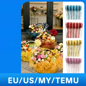 Tulle in Rete di Poliestere a Strisce con Punti Neve per Confezioni Floreali Creazione di Ghirlande Fai-da-te Nastri Matrimonio Decorazione