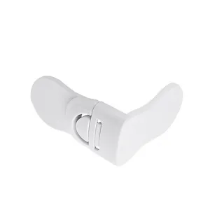 White plastic folding latch with two curved wings and a slotted connector on white background.