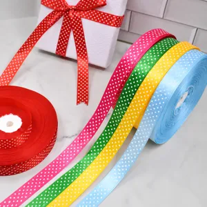 Polka Dot Satin Ribbon Polyester Decorative Fabric Tape For Gift Wrapping Wedding Party DIY Craft Bows Printed Ribbon Roll