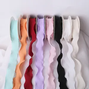 Bubble Pleated Ribbon Wave Edge Fishtail Yarn For Flower Bouquet Gift Box Decoration Polyester Ribbons For DIY Crafts Wedding Party