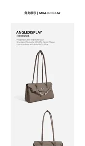 Mehransicht einer taupefarbenen Ledertasche mit Doppelriemen und silbernen Beschlägen