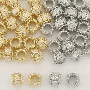 Perles d'Espacement en Cuivre Plaqué Or 18K Bouton de Fleur Avec Zirconia Grand Trou Creux Bijoux Bricolage Perles Artisanales