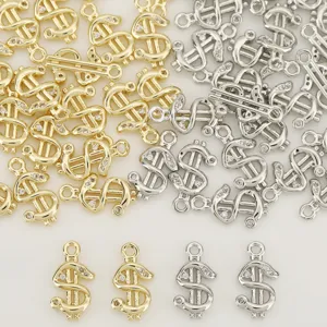 Copper Micro Pave Rhinestone Dollar Sign Pendant For Jewelry Making DIY Dollar Symbol Gold Silver Plated Charms Accessory