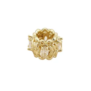 Perle intercalaire dorée pour création DIY, ornée de zircons marquise transparents, en forme d’anneau