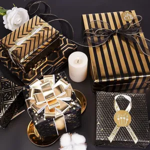 Luxus Schwarz Gold Geschenkpapier Rolle Für Weihnachten Valentinstag Goldfolie Muster Beschichtetes Papier Für Geburtstag Party Geschenke