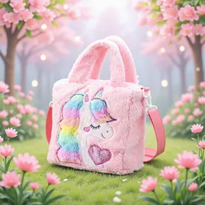 Cute Cartoon Unicorn Plush Shoulder Bag Large Capacity Crossbody Bag For Girls Women Portable Embroidery Sequin Messenger Bag