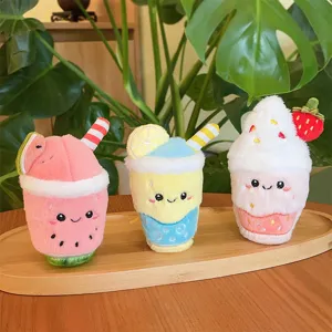 Cartoon Zomer Fruit Smoothie Pluche Hanger Schattige Watermeloen Aardbei Citroen Melk Thee Beker Knuffel Voor Tas Decor Kindercadeau