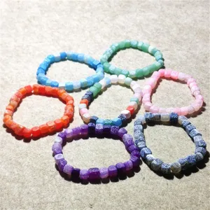 Braccialetto di Perle Quadrate in Agata Satinata Naturale Per Donna Colore Caramella Braccialetto Singolo In Agata Regalo Gioielli