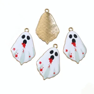 Pendentifs fantômes recto verso, en émail blanc, avec détails rouges et revers doré texturé