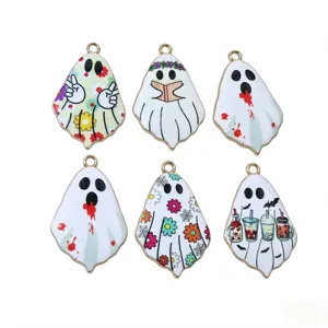 Breloques Pendentifs Fantômes en Alliage Émaillé d'Halloween pour la Fabrication de Bijoux DIY Porte-Clés Collier Motifs de Fleurs Chauve-Souris